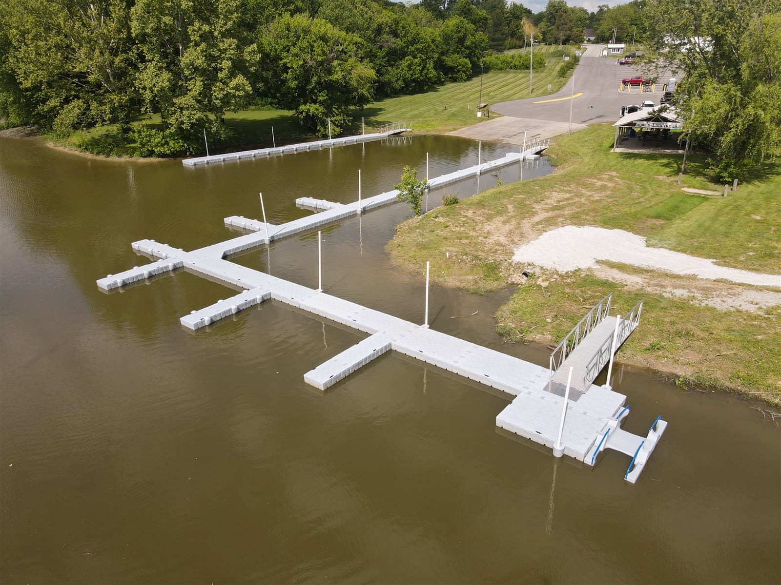 Aerial view of the finished Boone's Landing marina and Paddle Port installation
